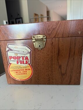 VINTAGE CIRCA 1970 Personal Metal File Box in Woodgrain Finish